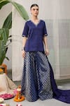 Buy_RAAS LIFE_Blue Hand Woven Chanderi Zari Stripe Amala Flared Pant _at_Aza_Fashions