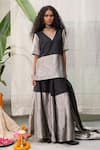 Shop_RAAS LIFE_Black Hand Woven Chanderi Plain V Amala Color Block Tunic With Wide Legged Pant _Online_at_Aza_Fashions