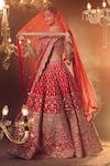 Buy_Azeera_Red Embroidered Floral Leaf Neck Farina Bridal Lehenga Set _at_Aza_Fashions