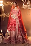 Shop_Azeera_Red Embroidered Floral Leaf Neck Bridal Lehenga Set _at_Aza_Fashions