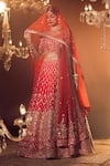 Shop_Azeera_Red Embroidered Floral Leaf Neck Farina Bridal Lehenga Set _Online