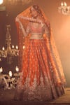 Buy_Azeera_Orange Embroidered Floral Leaf Neck Zeenath Bridal Lehenga Set _at_Aza_Fashions