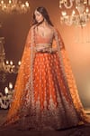 Shop_Azeera_Orange Embroidered Floral Leaf Neck Zeenath Bridal Lehenga Set _Online