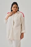 Buy_neetiandmudita_Ivory Cotton Embroidery Sequin Collar Cameo Drift Shoulder Embellished Shirt _at_Aza_Fashions