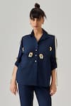 neetiandmudita_Blue Cotton Embellished Cupid Heart Collar Neck Metal Shirt _Online_at_Aza_Fashions