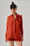 Buy_neetiandmudita_Orange Cotton Embellished 3d Bloom Collar Neck Floral Drift Shirt _at_Aza_Fashions