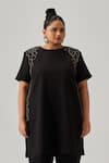 neetiandmudita_Black Italian Crepe Embellished Rhinestone Cord Round Neck Tunic _Online_at_Aza_Fashions