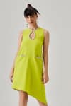 neetiandmudita_Green Italian Crepe Placement Embellished Rhinestone Closed Round Dress _Online_at_Aza_Fashions