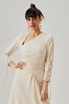 neetiandmudita_Ivory Italian Crepe Placement Embellished Rhinestone Evelyn Dream Ruched Dress _Online_at_Aza_Fashions