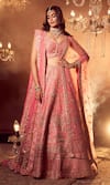 Buy_Azeera_Coral Embroidered Leaf Neck Smriti Bridal Lehenga Set _at_Aza_Fashions