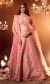 Azeera_Coral Embroidered Leaf Neck Smriti Bridal Lehenga Set _Online_at_Aza_Fashions