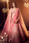 Azeera_Coral Embroidered Leaf Neck Smriti Bridal Lehenga Set _at_Aza_Fashions