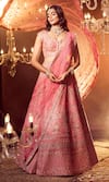 Buy_Azeera_Coral Embroidered Leaf Neck Smriti Bridal Lehenga Set 