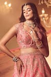 Buy_Azeera_Coral Embroidered Leaf Neck Smriti Bridal Lehenga Set _Online