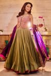 PUNIT BALANA_Green Lehenga Metallic Tissue Embroidered Dabka Placement And Waistcoat Set 