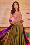 PUNIT BALANA_Green Lehenga Metallic Tissue Embroidered Dabka Placement And Waistcoat Set 