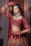 mehar_Maroon Raw Silk Embroidered Zari Round And Thread Bridal Lehenga Set _Online_at_Aza_Fashions