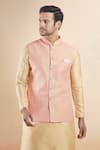 Buy_Aryavir Malhotra_Peach Jacquard Woven Bundi _at_Aza_Fashions