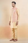 Aryavir Malhotra_Peach Jacquard Woven Bundi _Online_at_Aza_Fashions