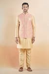 Buy_Aryavir Malhotra_Peach Jacquard Woven Bundi _Online_at_Aza_Fashions