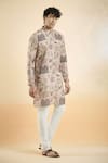 Buy_Aryavir Malhotra_Brown Jacquard Floral Bird Pattern Kurta _at_Aza_Fashions