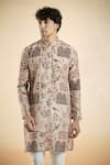 Buy_Aryavir Malhotra_Brown Jacquard Floral Bird Pattern Kurta _Online_at_Aza_Fashions