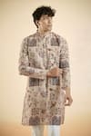 Shop_Aryavir Malhotra_Brown Jacquard Floral Bird Pattern Kurta _Online_at_Aza_Fashions