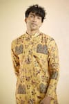 Shop_Arihant Rai Sinha_Yellow Jacquard Floral Bird Pattern Straight Kurta_Online_at_Aza_Fashions
