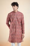 Shop_Aryavir Malhotra_Maroon Jacquard Paisley Pattern Straight Kurta _Online_at_Aza_Fashions