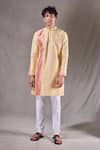 Aryavir Malhotra_Gold Silk Blend Embroidered Thread Straight Kurta _Online_at_Aza_Fashions