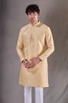 Buy_Aryavir Malhotra_Gold Silk Blend Woven Panel Short Kurta _at_Aza_Fashions