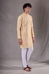 Buy_Aryavir Malhotra_Gold Silk Blend Woven Panel Short Kurta _Online_at_Aza_Fashions