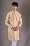 Shop_Aryavir Malhotra_Gold Silk Blend Woven Panel Short Kurta _Online_at_Aza_Fashions