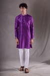 Aryavir Malhotra_Purple Silk Blend Plain Straight Kurta _Online_at_Aza_Fashions