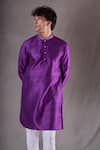 Shop_Aryavir Malhotra_Purple Silk Blend Plain Straight Kurta _Online_at_Aza_Fashions