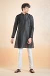 Buy_Arihant Rai Sinha_Black Silk Sequins, Embroidery Panel Kurta _at_Aza_Fashions