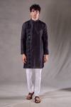 Buy_Arihant Rai Sinha_Black Silk Sequins Straight Panel Embroidered Kurta _at_Aza_Fashions
