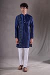 Buy_Aryavir Malhotra_Blue Silk Blend Embroidered Sequin Panelled Kurta _at_Aza_Fashions