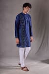 Aryavir Malhotra_Blue Silk Blend Embroidered Sequin Panelled Kurta _Online_at_Aza_Fashions