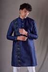 Aryavir Malhotra_Blue Silk Blend Embroidered Sequin Panelled Kurta _at_Aza_Fashions