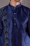 Buy_Aryavir Malhotra_Blue Silk Blend Embroidered Sequin Panelled Kurta 