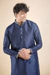 Buy_Aryavir Malhotra_Blue Silk Blend Embroidered Collar Kurta _Online_at_Aza_Fashions