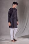 Aryavir Malhotra_Black Silk Blend Short Plain Kurta _Online_at_Aza_Fashions