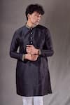 Shop_Aryavir Malhotra_Black Silk Blend Short Plain Kurta _Online_at_Aza_Fashions