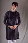 Aryavir Malhotra_Black Silk Blend Short Plain Kurta _at_Aza_Fashions