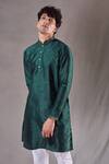 Buy_Arihant Rai Sinha_Green , Satin Buttoned Placket Straight Kurta _Online_at_Aza_Fashions
