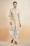 Buy_Aryavir Malhotra_Gold Terry Rayon Solid Sherwani With Peshawari Pant _at_Aza_Fashions