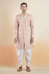 Buy_Aryavir Malhotra_Pink Terry Rayon Solid Plain Sherwani With Peshawari Pant _Online_at_Aza_Fashions