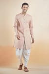 Shop_Aryavir Malhotra_Pink Terry Rayon Solid Plain Sherwani With Peshawari Pant _Online_at_Aza_Fashions