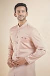 Aryavir Malhotra_Pink Terry Rayon Solid Plain Sherwani With Peshawari Pant _at_Aza_Fashions